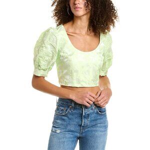 AMANDA UPRICHARD Ballad Green Floral Jacquard Cropped Bustier Top, Size M